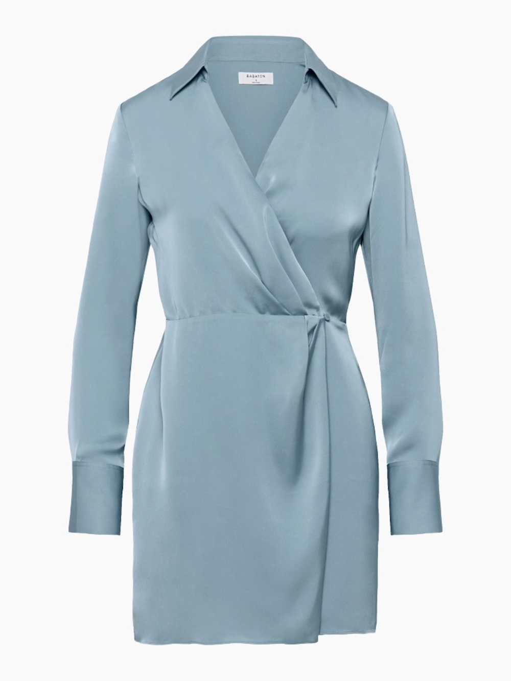 Aritzia Babaton Larchmont Long Sleeve Faux Wrap Powder Blue Satin Mini Dress